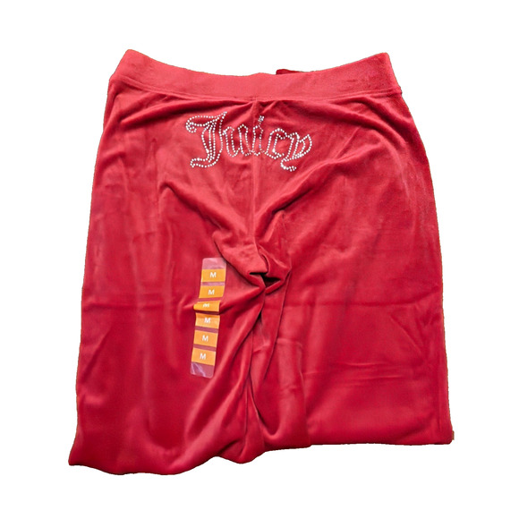 NWT Juicy Couture Red Velour Track Pants Medium Rhinestone Juicy Logo - Picture 2 of 10